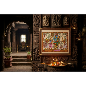 Peinture artisanale Pattachitra du Seigneur Krishna et des Gopis - Origine Odra - Décoration murale pour salon intérieur - Product Image 2
