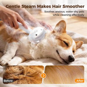 Cepillo para el cuidado de gatos con vapor y función de autolimpieza, diseño ovalado tipo pala, blanco, recargable por USB, para controlar la caída del pelo. - Product Image 3