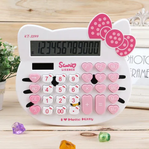 Mooie Hello Kitty Kat Vormige Calculator Roze Meisje Briefpapier Goedkope 8 cijfers Nummers MINI Rekenmachine