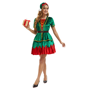 Yi Xiaoyi Disfraz de elfo sexy para mujer, vestido de Navidad, traje de fiesta de cosplay verde y rojo - Product Image 2