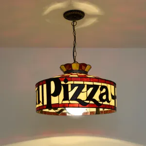 Pizza asılı Tiffany tarzı cam küre lamba Retro benzersiz Pizza klasik restoran dekoratif avize kolye lamba