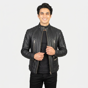Zipper Stand Collar Varsity Look <b>Men</b> <b>Leather</b> <b>Jacket</b> New Bomber Style Pocket Space <b>Men</b> <b>Leather</b> <b>jacket</b> for <b>men</b> - Product Image 1