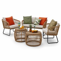 Ensemble de meubles d'extérieur en rotin moderne 5 pièces, canapé de patio en osier grossier avec table basse ronde pour jardin