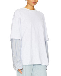 Logo personnalisé mode femmes <span class=keywords><strong>T</strong></span>-shirts de haute qualité 100% <span class=keywords><strong>coton</strong></span> femmes <span class=keywords><strong>coton</strong></span> luxe Jersey décontracté manches longues épissage chemises - Product Image 2