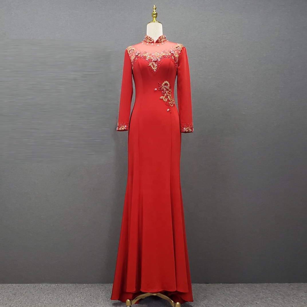 slim fit dress slacks Mandarin Collar Long Sleeve A-Line Velvet Oriental Evening Dress Black / 5XL