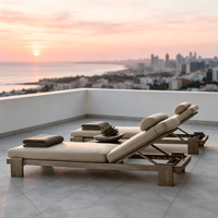 Chaise longue d'extérieur en teck massif avec pieds carrés épais, réglable, pour piscine, avec coussin de tête, pour hôtel et villa