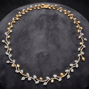 Luxury Women's Yellow Gold Diamond <b>Choker</b> Necklace Plant Pattern Round Brilliant Cut Channel Setting Wedding Jewelry - Product Image 3