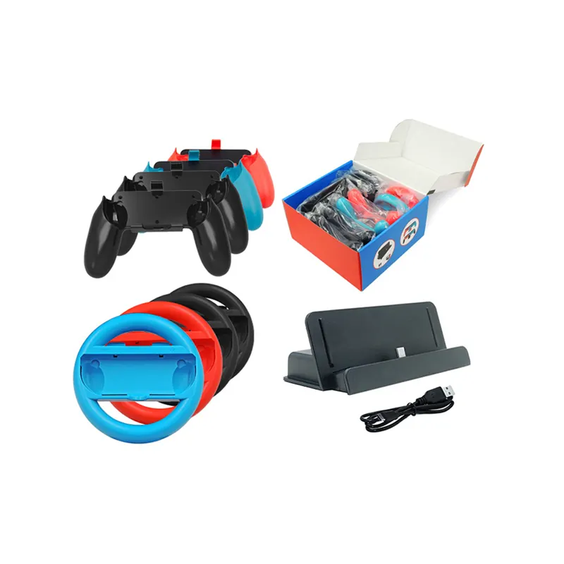 Kit de acessórios para jogos 10 em 1, alça de direção de corrida, cabo USB, carregador, estação de carregamento, doca de carregamento para Nintendo Switch