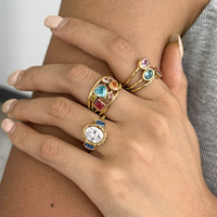ERESI Waterdichte Op Maat Gemaakte Sieraden Hot Sale 18K PVD Goud Gegalvaniseerde Kleurrijke CZ Ring Exquise Luxe Ringen van RVS voor Vrouwen