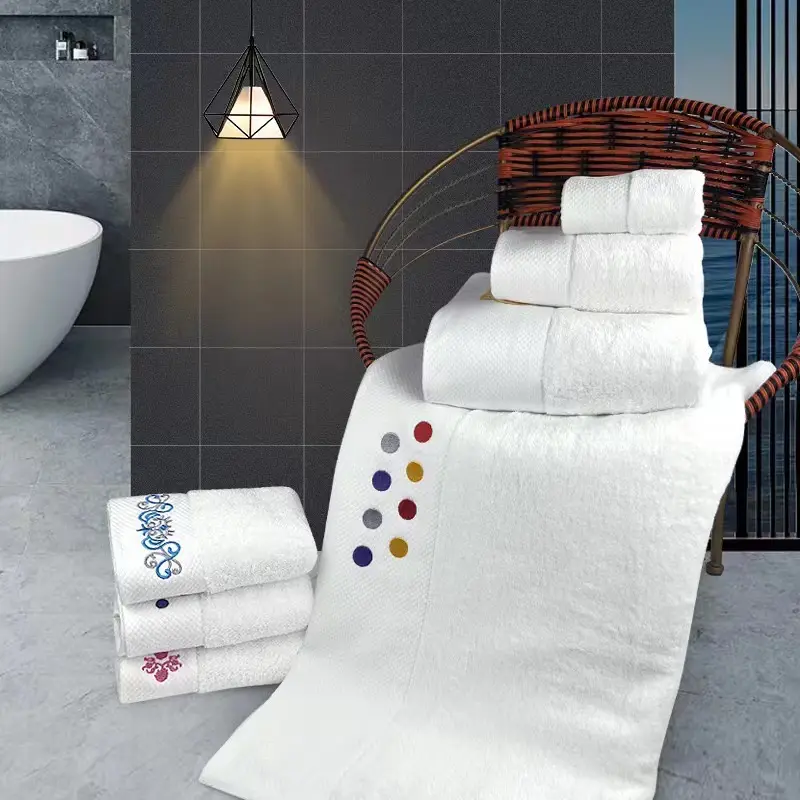 3 adet-Set havlu banyo % 100% pamuk el/yüz/lif beyaz renk otel özel nakış logosu pamuk banyo havlusu