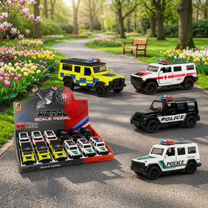 Modèles de voitures miniatures en métal moulé sous pression 1:43, avec fonction de recul et portes ouvrantes, ensemble de véhicules en métal, boîte de présentation, police, ambulance, SUV - Product Image 5