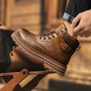 Custom <b>Men's</b> Steel Toe Comfort Lace-up Casual Boots 2026 Autumn Winter Leather Upper Mid-top Factory <b>Work</b> <b>Shoes</b> Waterproof - Product Image 1