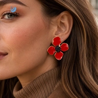 Boucles d'oreilles clous SUMMLY vintage en forme de fleur de coquelicot rouge et noir, plaquées or 18 carats, en acier inoxydable, bijoux de mode pour femmes, vente en gros