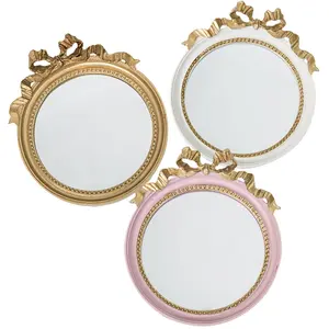 Nampan Penyimpanan Perhiasan Kecil, Emas Putih Kecil Cermin Bulat Set Nampan untuk Pernikahan Dekorasi Rumah Ruang Tamu Resin