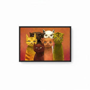 Personalized Six Cats Painting Print: Cat Lover Canvas Wall Art,<b>BLACK</b> <b>FRAMED</b> CANVAS - Product Image 2