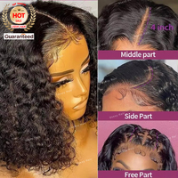 Perruque Courte Bob Frisée Kinky Pas Chère en Cheveux Humains avec Dentelle Frontale Transparente HD, Couleur Naturelle, Perruque Vietnamienne pour Femmes Noires