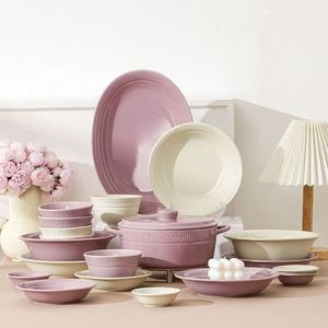 Professional Manufacturer Purple French Style Dinner <b>Set</b> White Ceramic Tableware <b>Microwave</b> Safe Dishwasher Safe - Product Image 1
