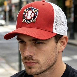 Custom 3D Embroidered <b>Baseball</b> <b>Cap</b> Breathable Mesh Trucker Hat for <b>Men</b> Women Red White Color <b>Baseball</b> Logo Adjustable Snapback - Product Image 6