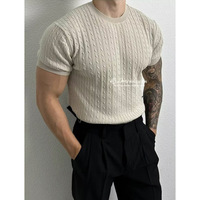 Nouveau T-shirt d'été tricoté à manches courtes, texturé, luxe léger, coupe ajustée, style business décontracté, vente en gros transfrontalière pour le commerce extérieur