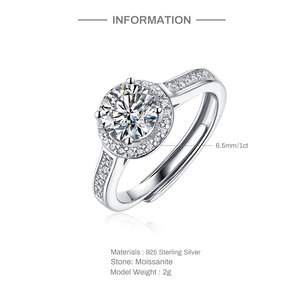 Bague CANNER 1 carat en argent S925 plaqué platine avec moissanite, modèle élégant pour femme, ajustable - Product Image 2