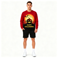 Sweat-shirt à col rond pour homme personnalisé OEM ODM avec impression intégrale sur le thème de la lune sanglante pour Halloween