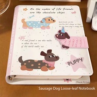 Carnet A5 à feuilles mobiles avec boucle magnétique, étanche, motif Teckel mignon, couverture en cuir PU, papier Dowling 75g, papeterie Kawaii