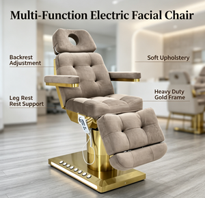 Fauteuil <span class=keywords><strong>de</strong></span> <span class=keywords><strong>massage</strong></span> électrique <span class=keywords><strong>de</strong></span> luxe avec base dorée, réglable, en velours doux, design spa, avec trous pour le visage, pour <span class=keywords><strong>salon</strong></span> <span class=keywords><strong>de</strong></span> beauté et clinique <span class=keywords><strong>de</strong></span> tatouage - Product Image 6