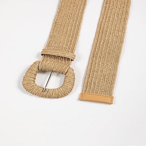 Cinturón de cintura de tejido elástico ancho tropical de estilo Simple RW con hebilla cuadrada cinturón ajustado elástico tejido de paja para mujer para vestido - Product Image 3