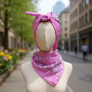 Fazzoletto quadrato Angelina Pink Paisley 54x54cm, 100% cotone, accessorio moda per donna - Product Image 3