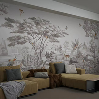Papier Peint Mural Personnalisé Chinoiserie Gris Motif Animal Jardin Décoration Murale pour Maison et Espaces Commerciaux Durable Non Toxique