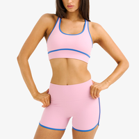 Ensemble de sport 2 pièces personnalisé pour femme, avec brassière de sport à bordure contrastante et short de yoga taille haute, pour la gym et le fitness