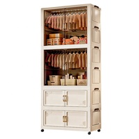 Armoire de rangement portable pliable multi-niveaux avec doubles portes et tringle à vêtements pour le rangement des vêtements et des articles divers dans la chambre