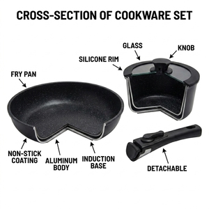 Batterie de cuisine E-Top noire antiadhésive : casseroles, poêles et sauteuses en aluminium avec ensemble de poêles Sarten Asarholla - Product Image 3