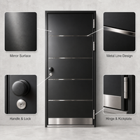 Porte d'entrée moderne en acier inoxydable, miroir, sécurisée, ignifuge, insonorisée, antivol, avec design à lignes métalliques, pour villa et maison