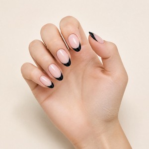Lot de 10 faux ongles noirs brillants en amande courte, style français, à presser, vente en gros, modèle Y73 - Product Image 1