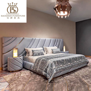 Cama Doble King Size Italiana <span class=keywords><strong>de</strong></span> Diseño Moderno, con Armazón <span class=keywords><strong>de</strong></span> Madera y Terciopelo, Fabricada por BS, <span class=keywords><strong>de</strong></span> Lujo, para Villa, Personalizable, Venta al Por Mayor - Product Image 4
