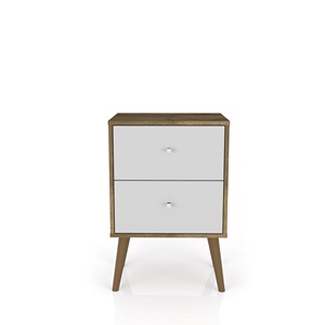 Comodino Rustico Marrone e Bianco con 2 Cassetti, Arredamento Camera da Letto Stile Mid-Century Modern - Product Image 6