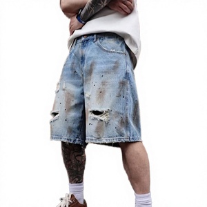 Pantalones Cortos Bermuda de Lona Vaquera Desgastada para Hombre, Estilo Urbano de Tiro Medio, 100% Algodón, Aspecto Lavado, Casual, de Secado Rápido y Transpirables - Product Image 3