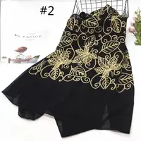 Black cotton gold stamping hijab stylish stitching edges polyester shawl soft Muslim women unique black viscose scarf