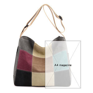 New Women's Retro Shoulder <b>Bag</b> <b>Large</b> Capacity Casual Fashion Color Contrast <b>Canvas</b> <b>Bag</b> With Classic Diagonal Handbag - Product Image 3