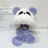 Bonnet en tricot jacquard en peluche Spandex pour enfants, imitation animale, avec boutons, pour filles et garçons, cache-cou intégré, automne-hiver