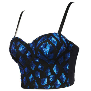 2026 Meilleure qualité, prix compétitif, <span class=keywords><strong>haut</strong></span> court <span class=keywords><strong>noir</strong></span> à paillettes pour femme avec bretelles spaghetti, vente en gros, personnalisable - Product Image 5
