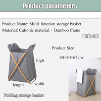 Panier à linge pliable carré en tissu épais CF avec cadre en bambou en X, poignée souple et imperméable, organisateur de rangement portable pour salle de bain