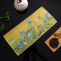 Tapis de thé en lin écologique moderne chinois, double face, absorbant l'eau, motif vintage, pour table à thé