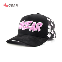 4ugear 맞춤형 도매 골라스 커브드 바브스 야구 모자 블랙 스웨이드 브림 트러커 모자 5 패널 A 프레임 골라스 야구 캡