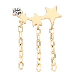 Histoires de piercing Boucles d'oreilles sans fil en forme d'étoile en or massif jaune 14 carats Bijoux de piercing - Product Image 3