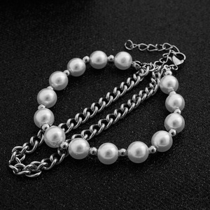 Pulsera de Cadena de Perlas de Doble Capa con Diseño Exclusivo, de Acero de Titanio, Estilo Lujoso y Ligero para Mujer, Venta al por Mayor de Joyería - Product Image 1