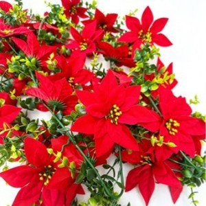 Guirlande de poinsettias Ji Liyuan, fleurs artificielles en soie rouge, décoration de Noël, couronne de 60 cm pour décoration intérieure et extérieure des fêtes - Product Image 3