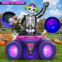 Squelette DJ gonflable pour Halloween, décoration de squelette gonflable avec lumière LED pour la décoration de fête d'Halloween en extérieur, cour, jardin