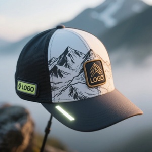 Custom Embroidery Trucker <b>Hat</b> with Sporty Style Dot and <b>Leopard</b> Pattern Color Contrast 'Snow Mountain' Letter Logo Mesh Cap - Product Image 4